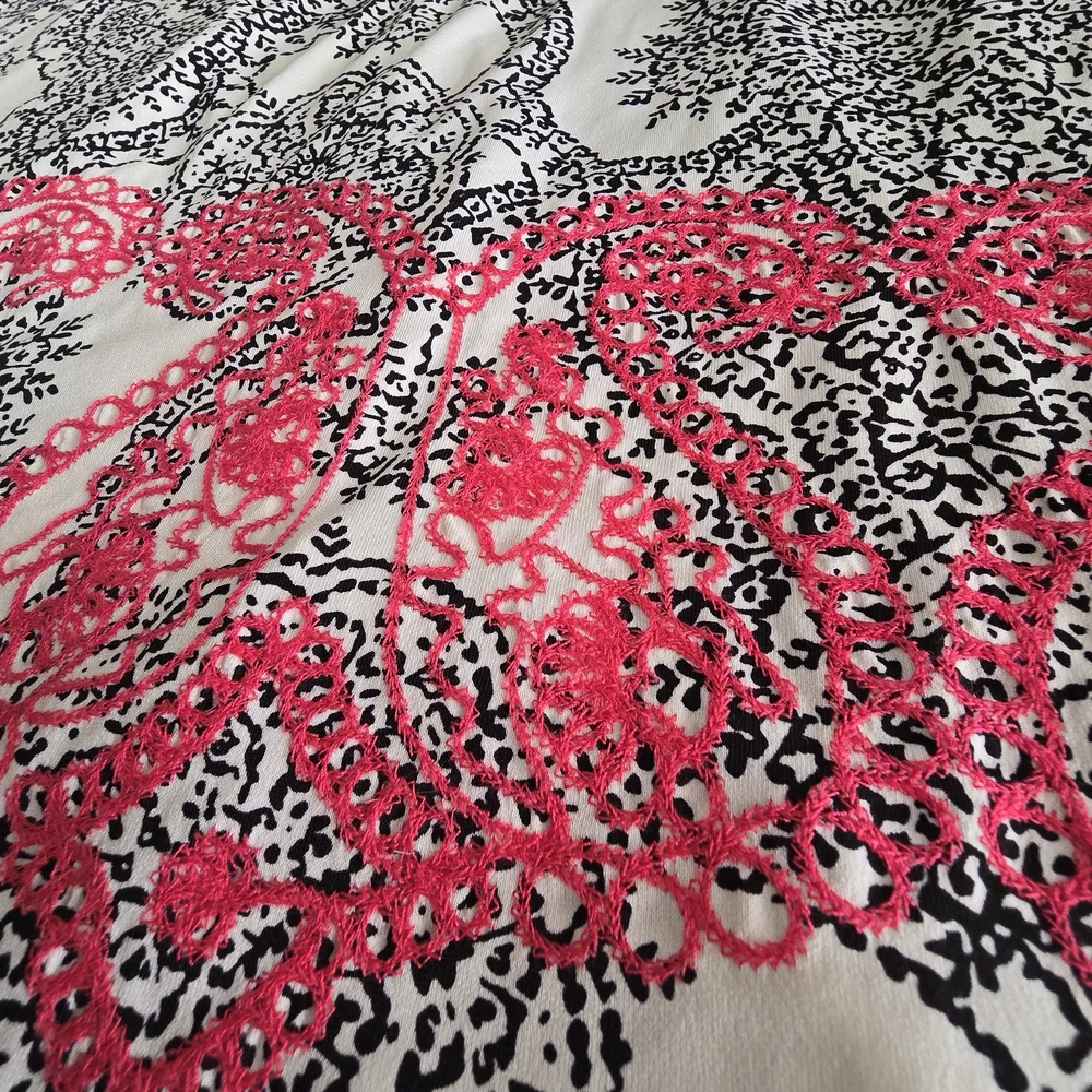 Hale Bob Strapless Maxi Dress Black White Paisley Pink Embroidered Drawstring S - Picture 4 of 14